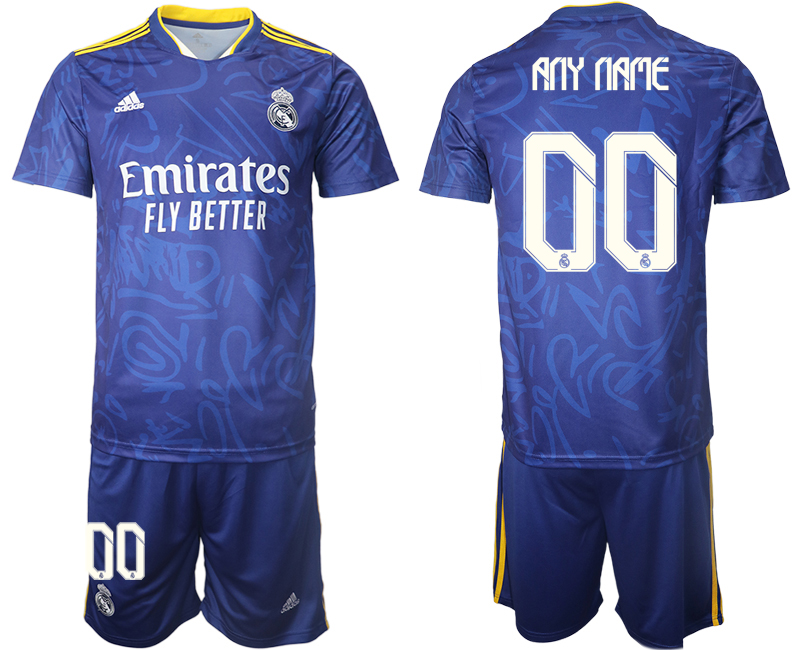 Men 2021-2022 Club Real Madrid away blue customized Soccer Jersey->customized soccer jersey->Custom Jersey
